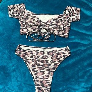 NWOT two piece leopard high waist bikini
